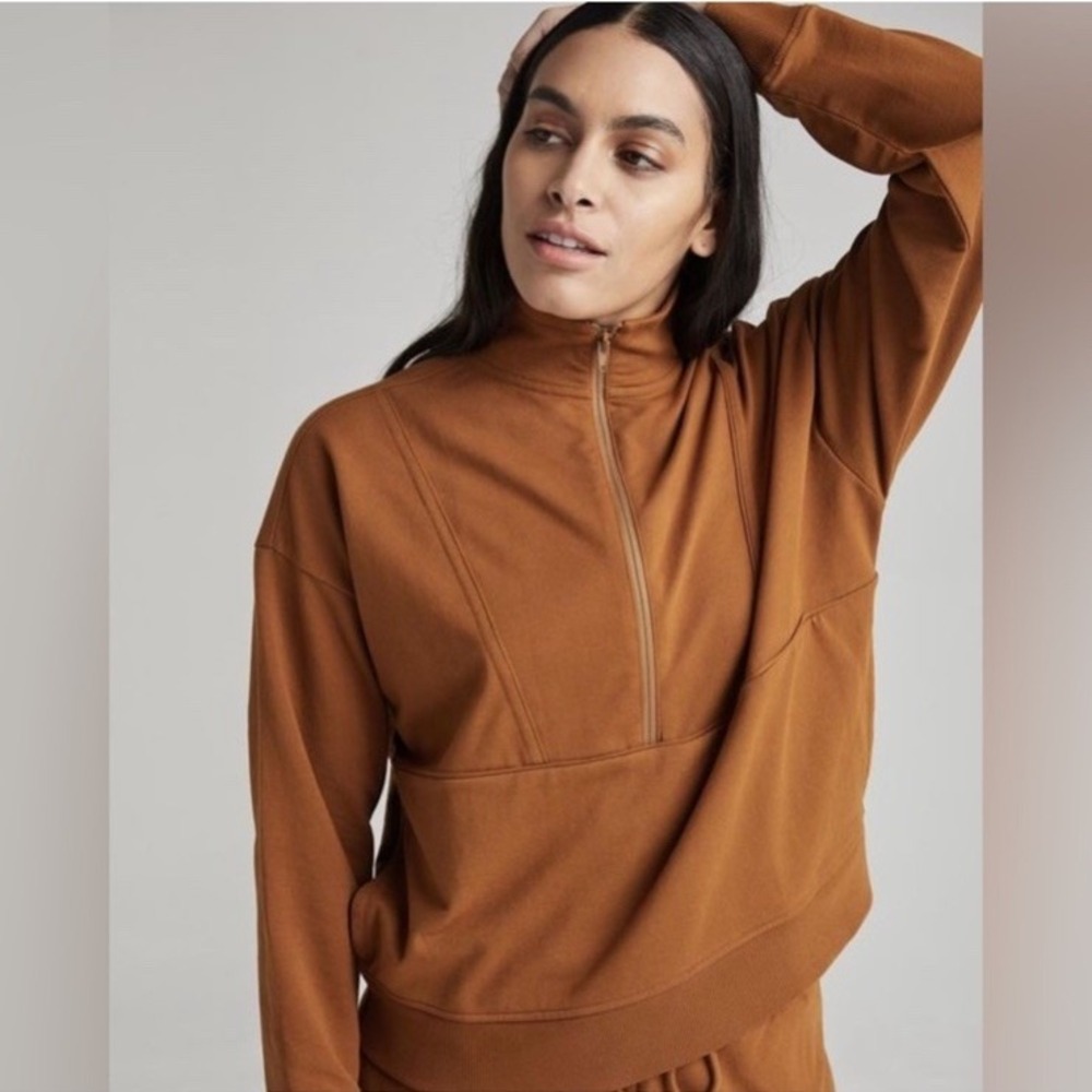 Richer Poorer Terry Half Zip Pullover in‎ Woodgrain Tan Brown Women's Size Small